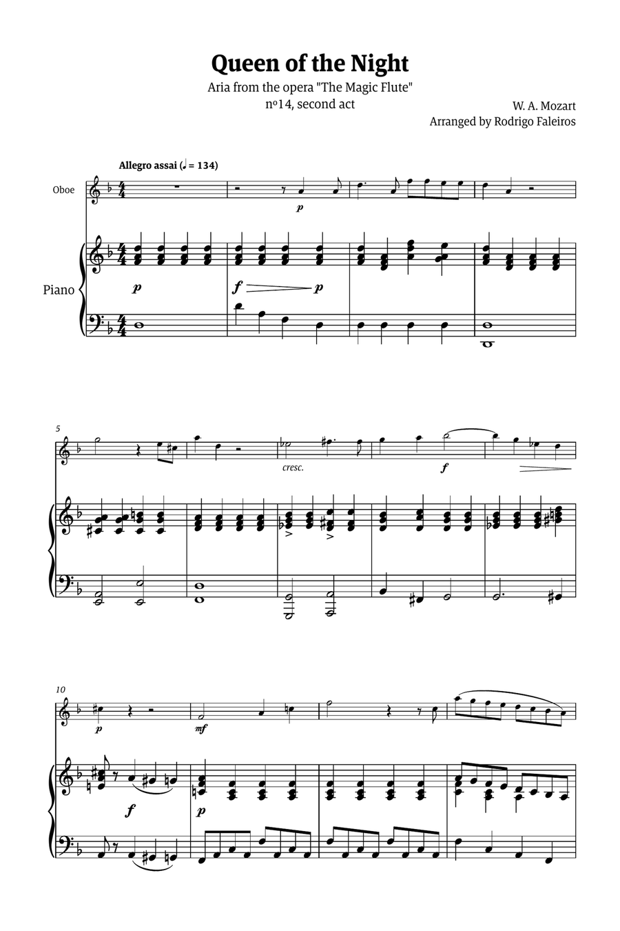 Queen of the Night - for solo oboe (with piano) Chamber Music scores gallery preview page 1