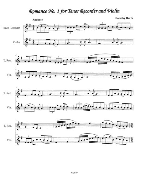 Romance No. 1 for Tenor Recorder and Violin image number null