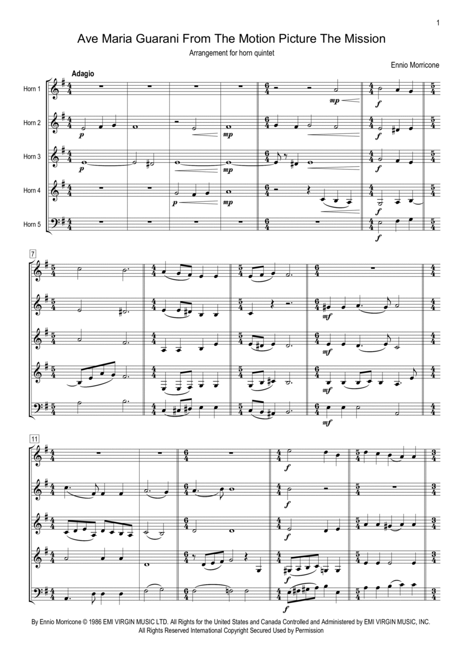 Ave Maria Guarani Brass Quintet scores gallery preview page 1