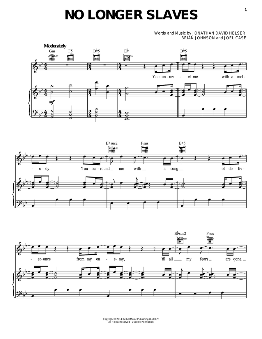 No Longer Slaves Piano, Vocal, Guitar scores gallery preview page 1
