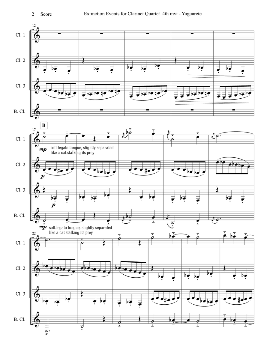 Extinction Events - Clarinet Quartet - Mvt 4 - Yaguarete Surprise Clarinet Quartet scores gallery preview page 4