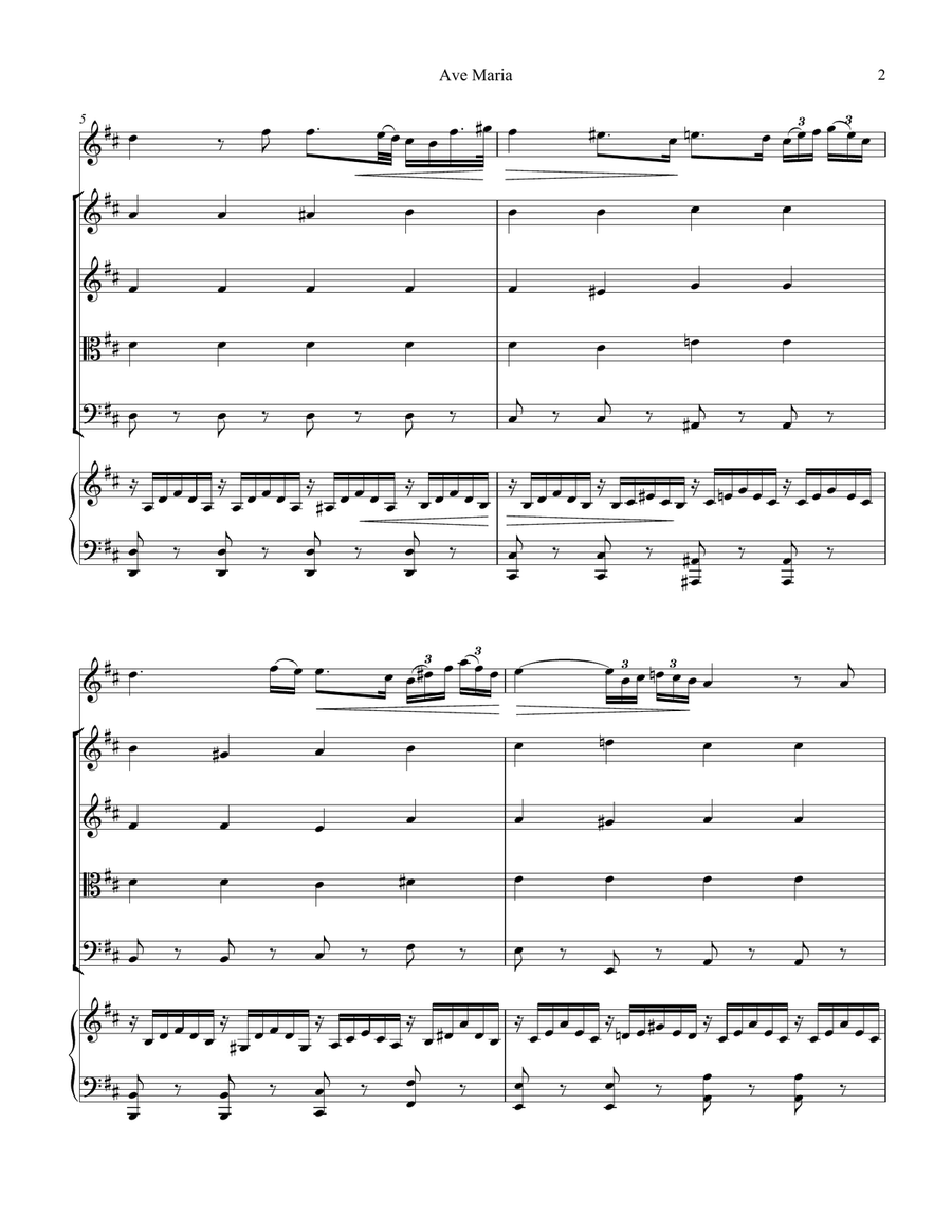 Ave Maria (Schubert) for chamber orchestra: voice, string quartet and piano (D Major) Chamber Orchestra scores gallery preview page 3