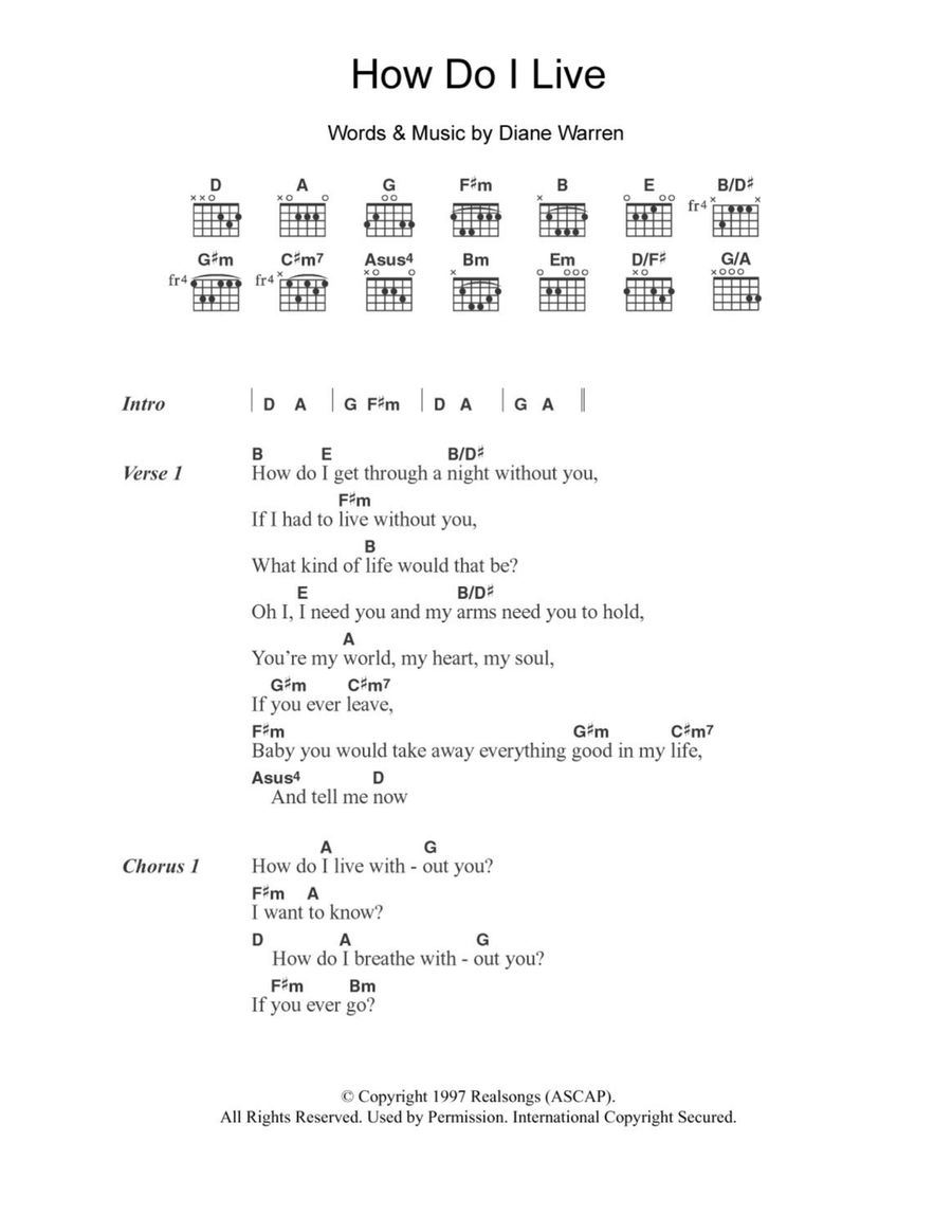 How Do I Live Acoustic Guitar scores gallery preview page 1