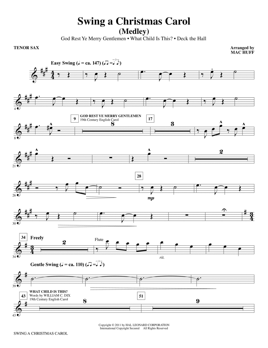 Swing A Christmas Carol (Medley) - Tenor Sax Choir scores gallery preview page 1