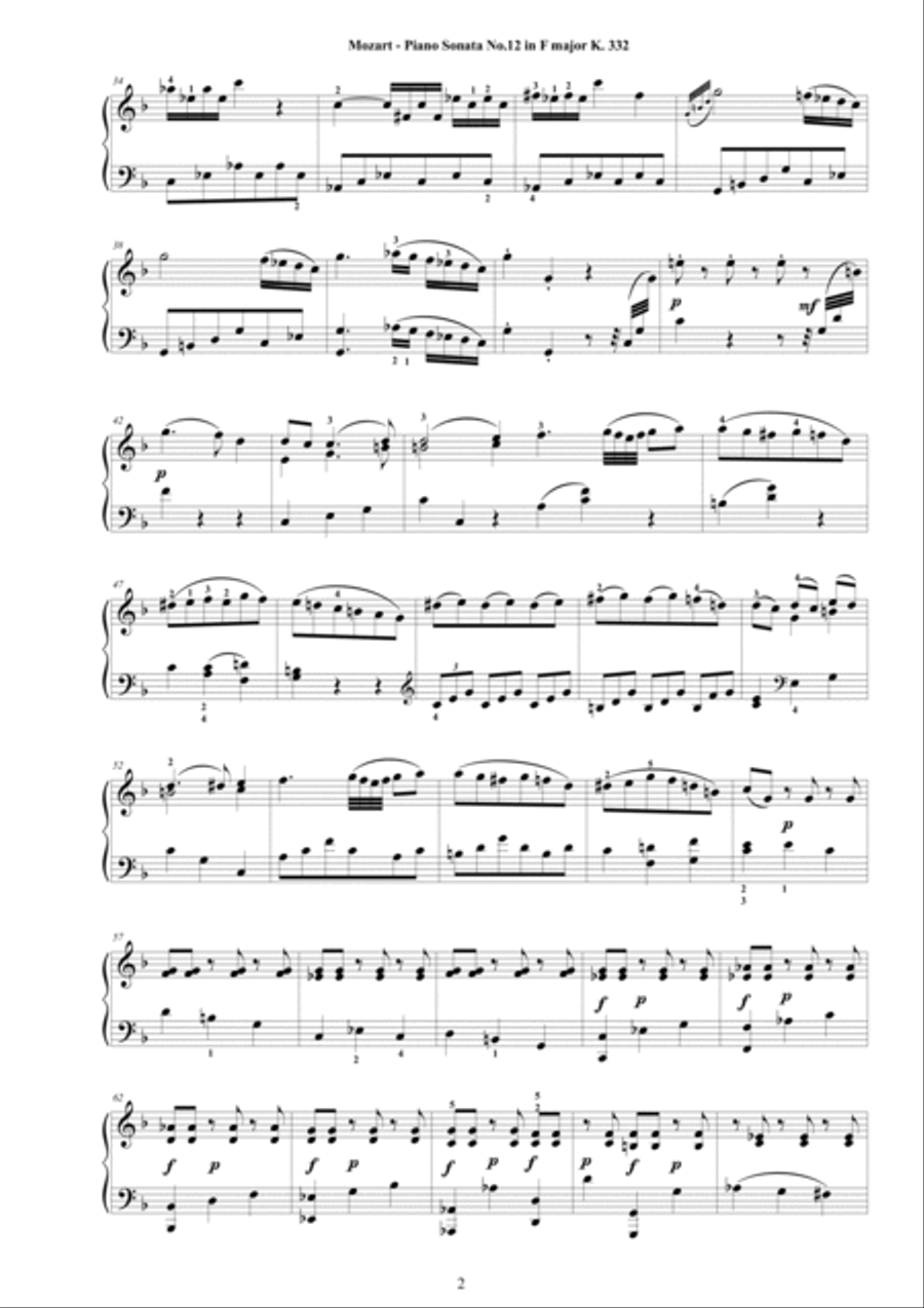 Mozart - Piano Sonata No.12 in F major K 332 - Complete score Piano Solo scores gallery preview page 2