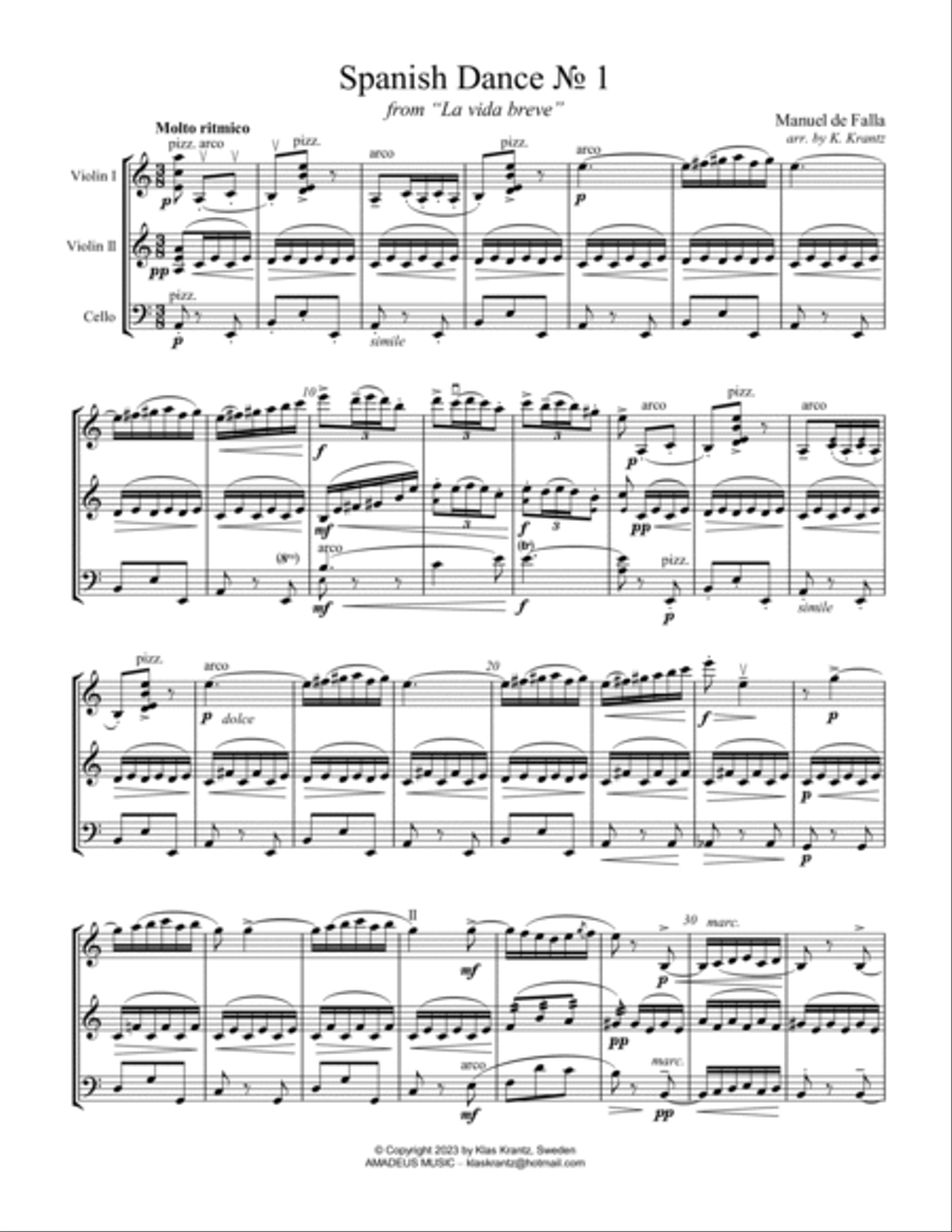 Spanish Dance No. 1, Danza from La vida breve for string trio (vln I, vln II, vc) String Trio scores gallery preview page 2