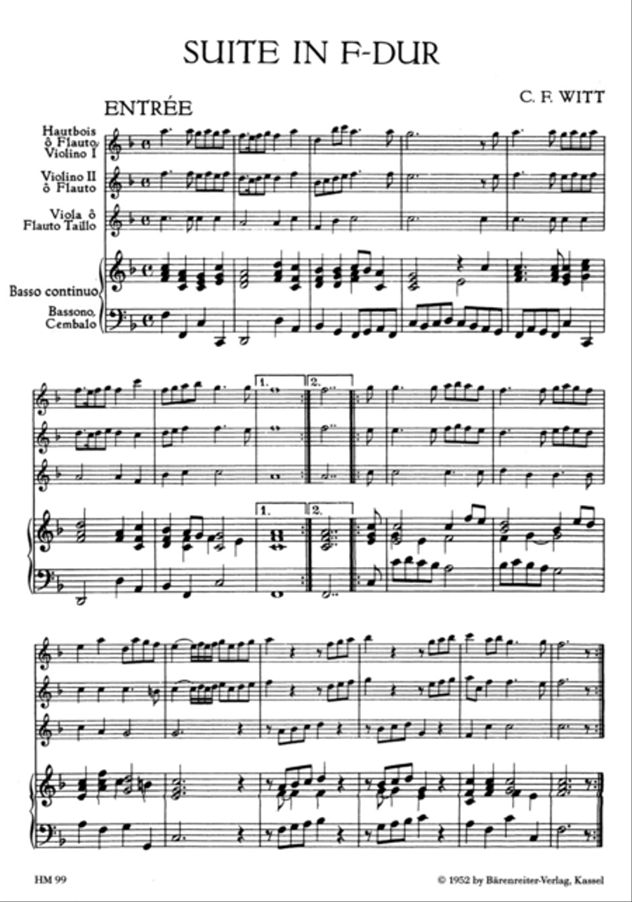 Suite for two Treble Recorders and one Tenor Recorder or other Instruments and Basso continuo F major