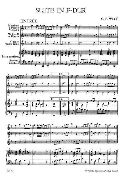 Suite for two Treble Recorders and one Tenor Recorder or other Instruments and Basso continuo F major Alto Recorder - Sheet Music