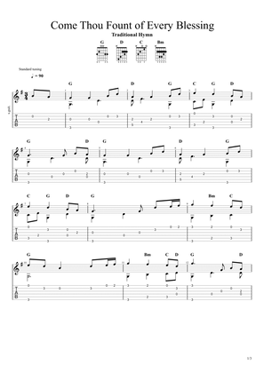 Come Thou Fount of Every Blessing (Solo Fingerstyle Guitar Tab)