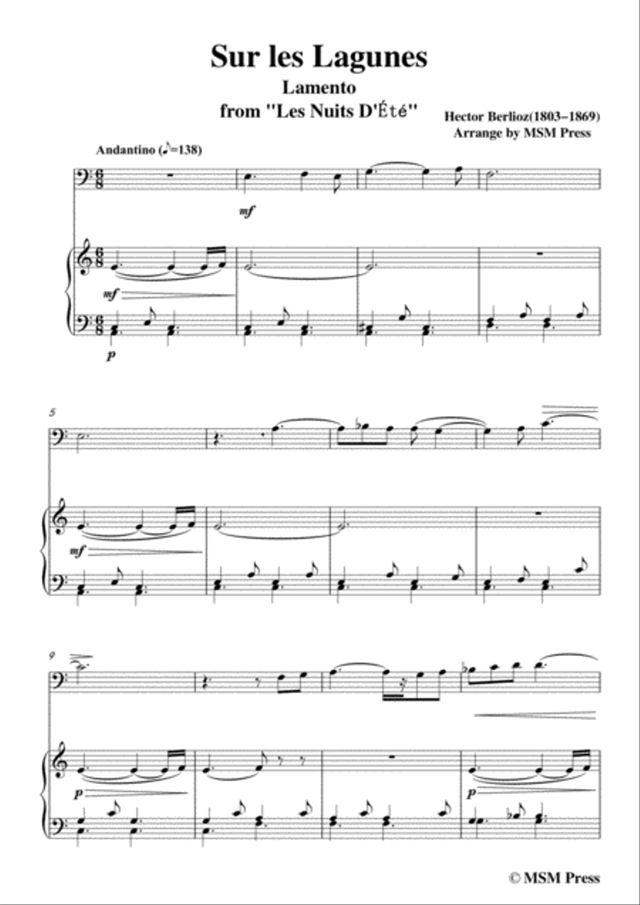 Berlioz-Sur les Lagunes,for Cello and Piano Voice scores gallery preview page 3