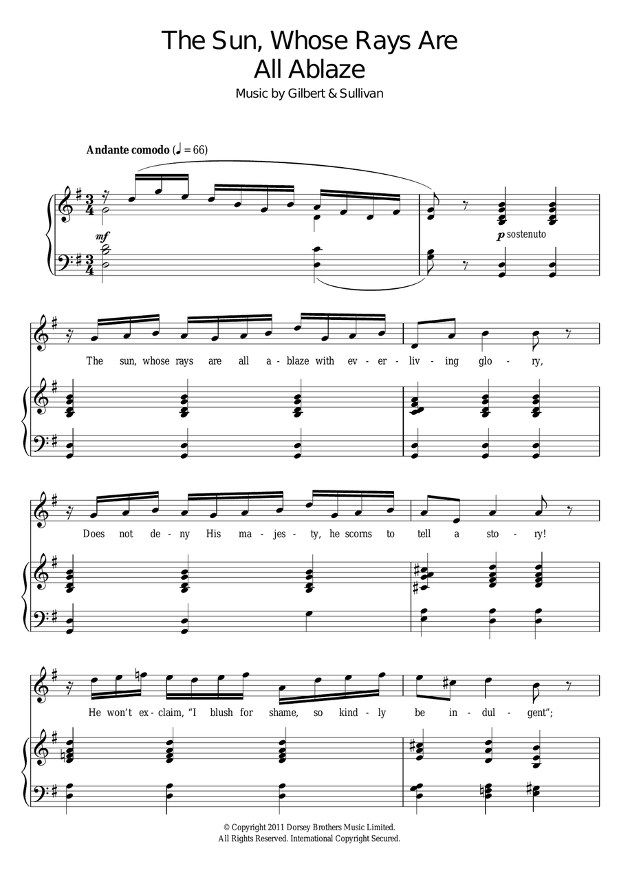 The Sun Whose Rays Are All Ablaze (from The Mikado) Easy Piano scores gallery preview page 1