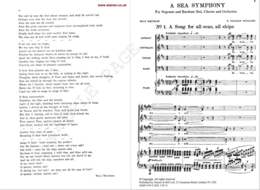A Sea Symphony. Vocal Score NEW EDITION 4-Part scores gallery preview page 2
