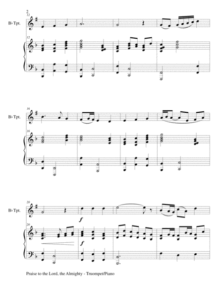 PRAISE TO THE LORD, THE ALMIGHTY (Duet – Bb Trumpet and Piano/Score and Parts) image number null