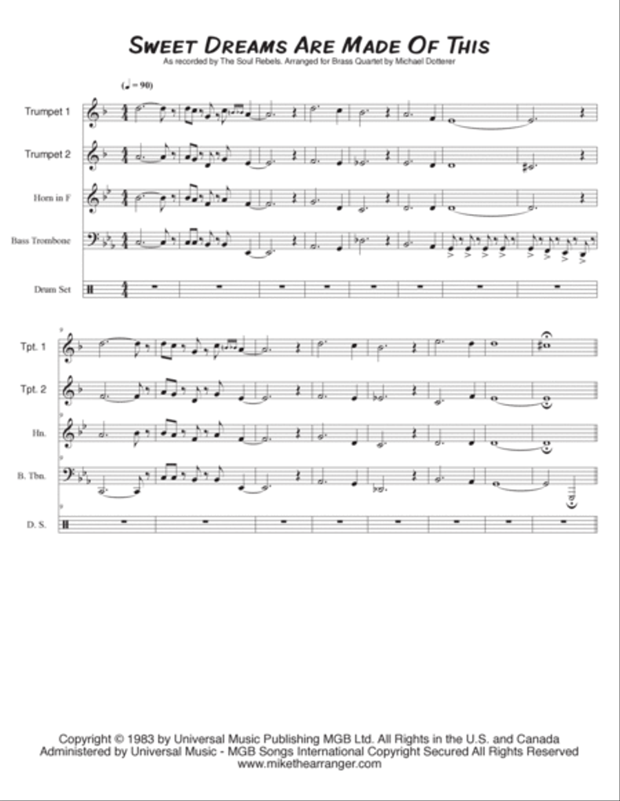 Sweet Dreams (are Made Of This) Brass Quartet scores gallery preview page 2