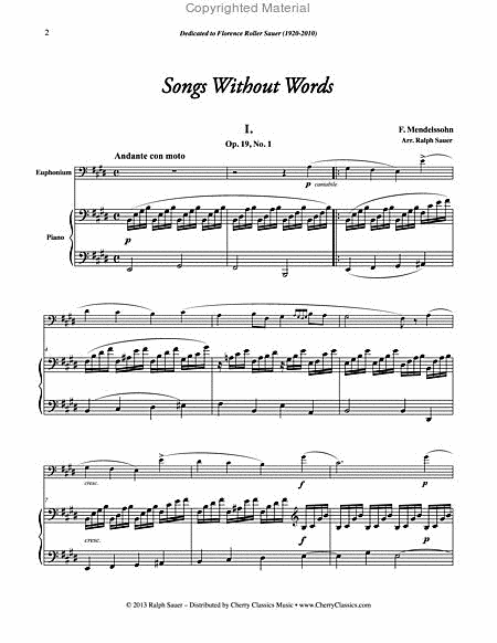 Six Songs Without Words for Euphonium & Piano