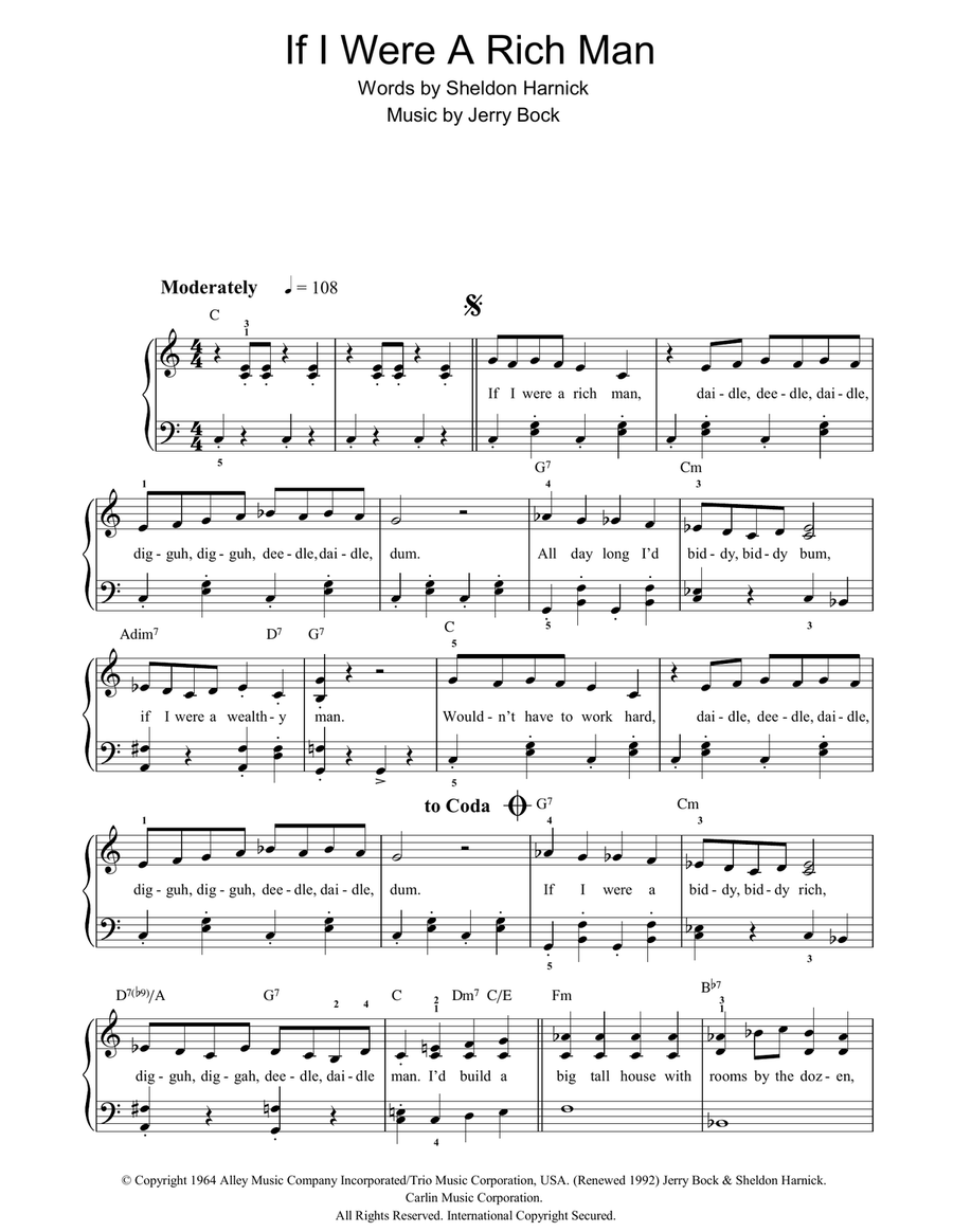 If I Were A Rich Man (from Fiddler On The Roof) Piano, Vocal, Guitar scores gallery preview page 1