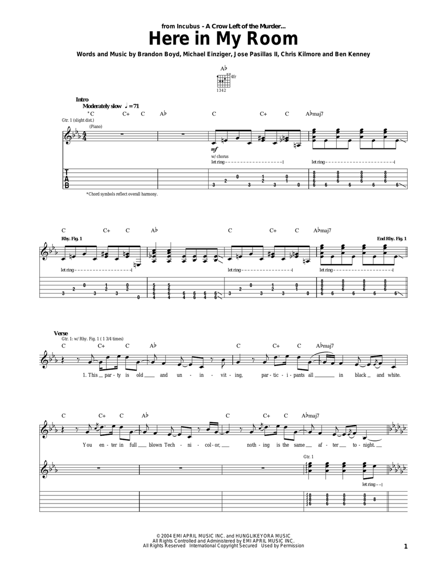 Here In My Room Guitar Tablature scores gallery preview page 1