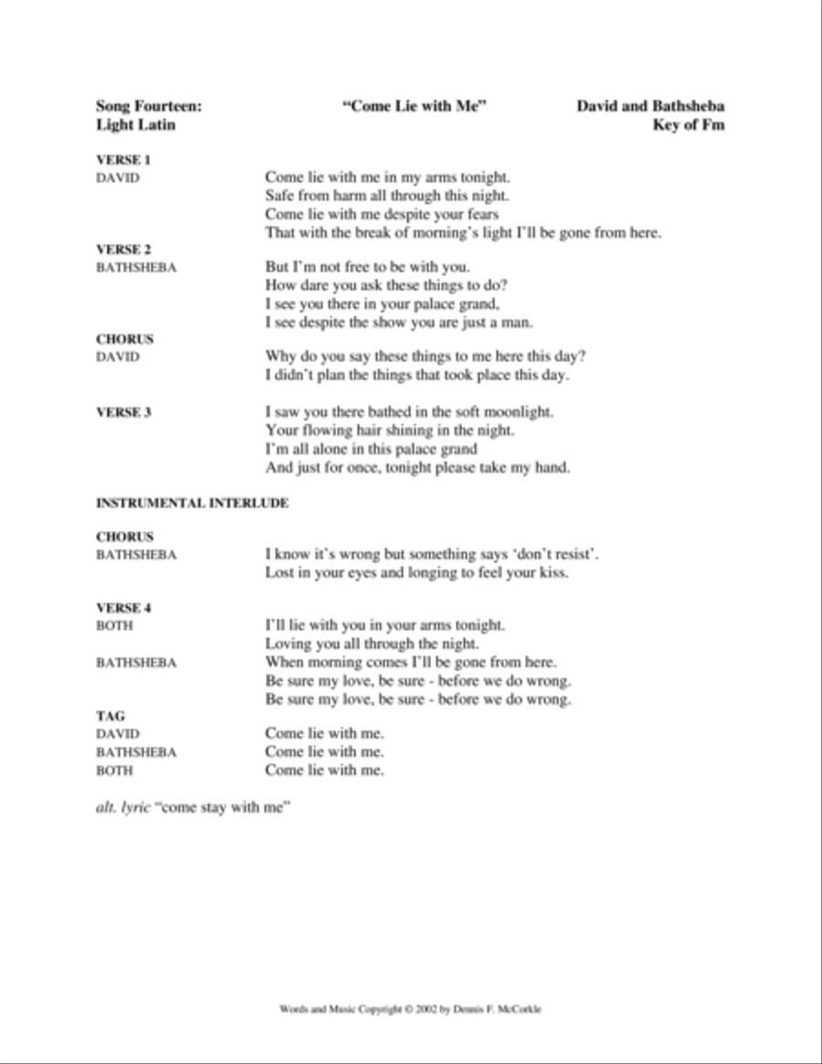 Come Lie with Me (King David and Bathsheba) from 