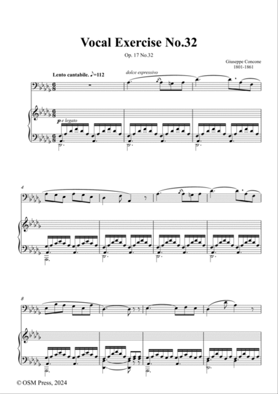 G. Concone-Vocal Exercise No.32,for Contralto(or Bass) and Piano Piano scores gallery preview page 2