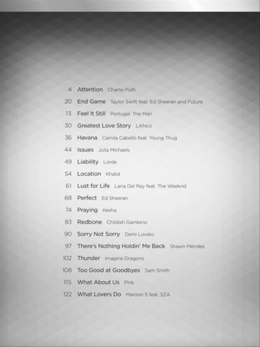 Chart Hits of 2017-2018 Piano, Vocal, Guitar scores gallery preview page 2