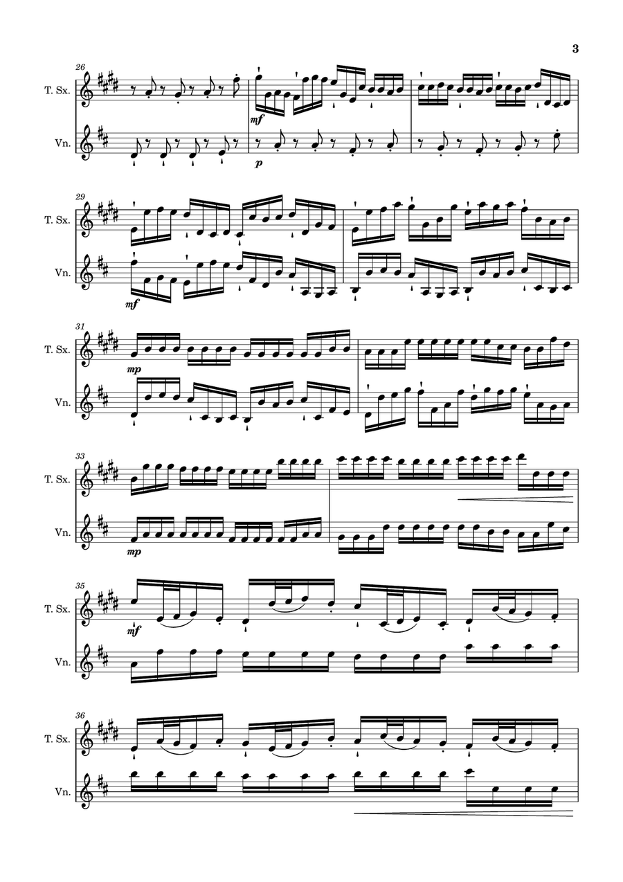 Canon in D Major, P.37; T.337. Arranged for Tenor Saxophone and Violin Chamber Music scores gallery preview page 3