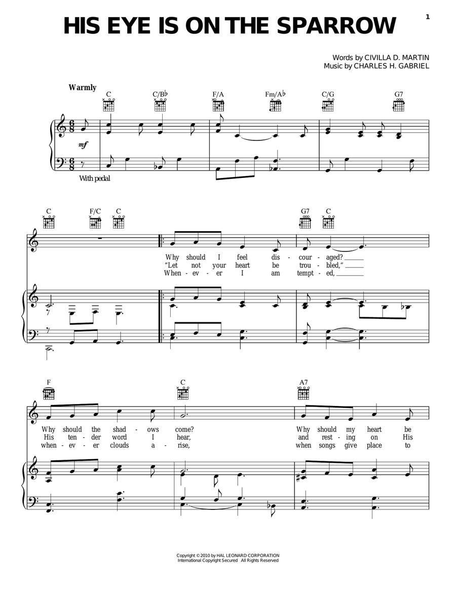 His Eye Is On The Sparrow Piano, Vocal, Guitar scores gallery preview page 1