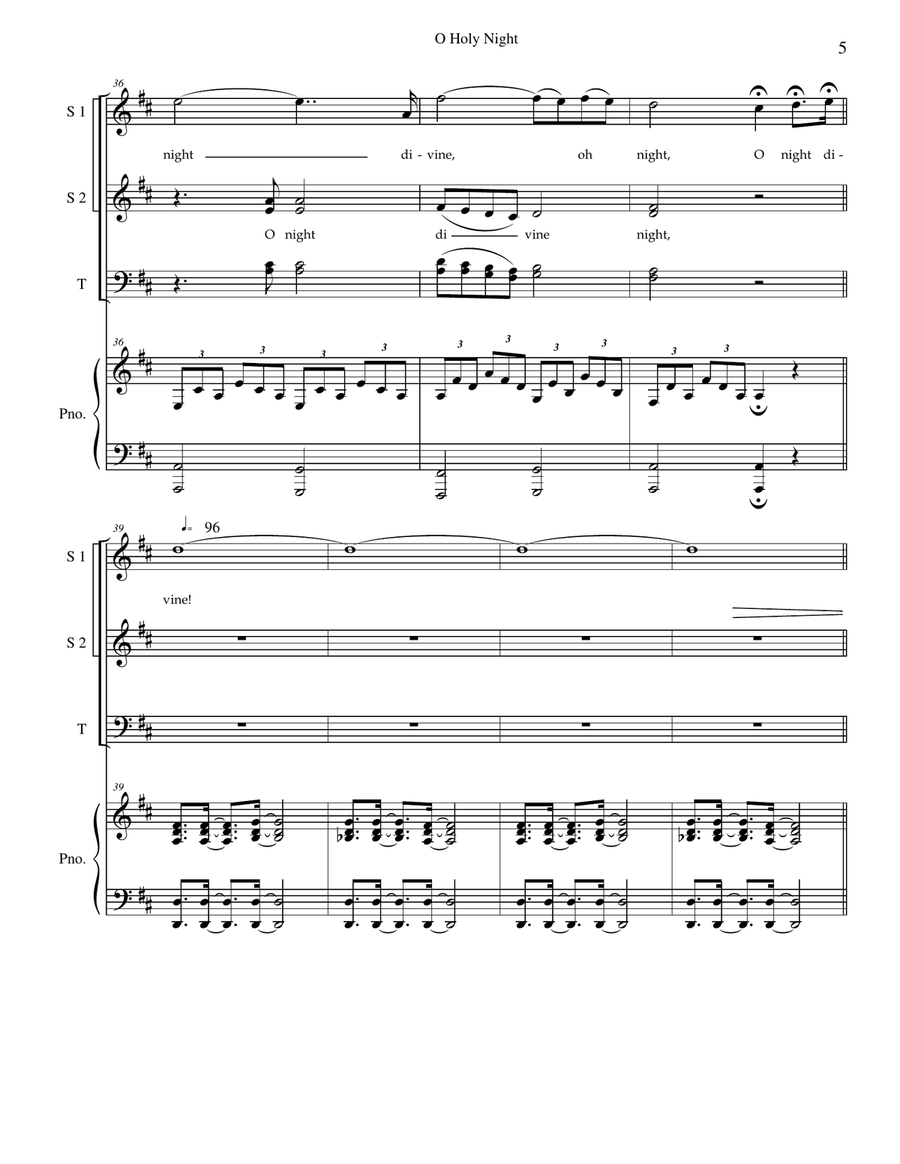 Holy Night (SATB, Duet with Piano and optional narration) 4-Part scores gallery preview page 5