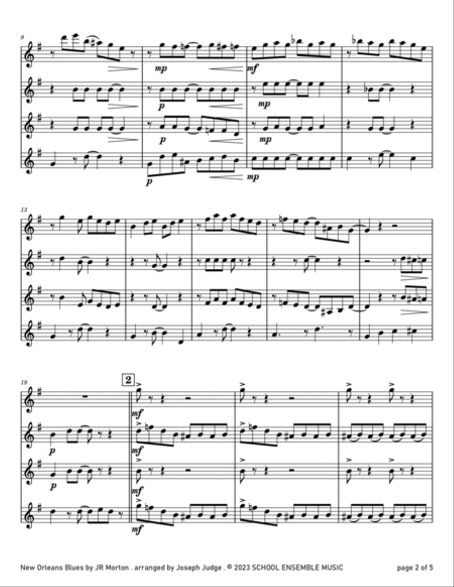 New Orleans Blues by Morton for Clarinet Quartet in Schools Clarinet Quartet scores gallery preview page 2