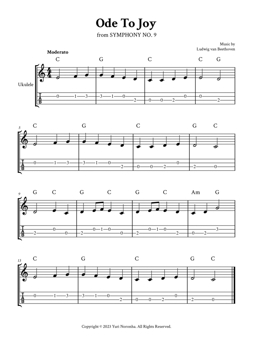Ode To Joy - For Ukulele (C Major - with TAB and Chords) image number null