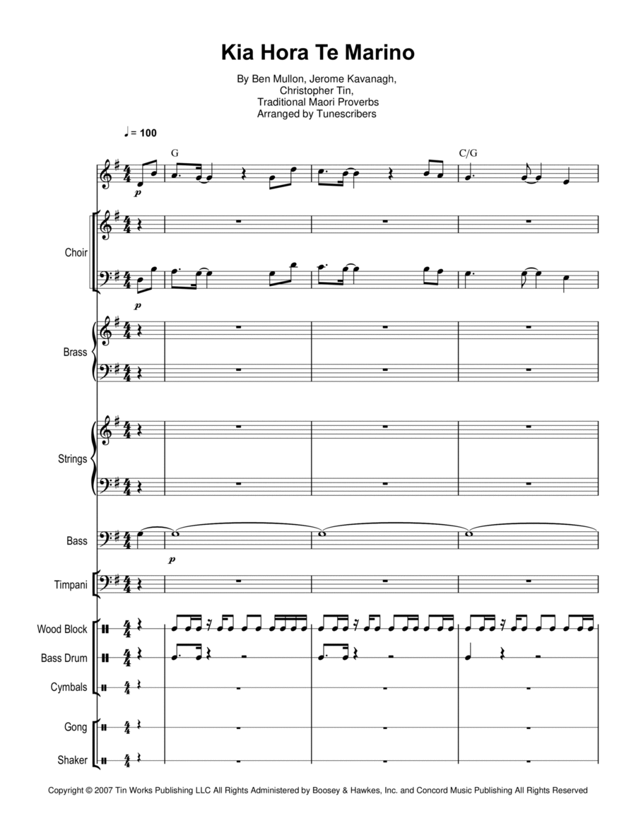 Kia Hora Te Marino Choir scores gallery preview page 1