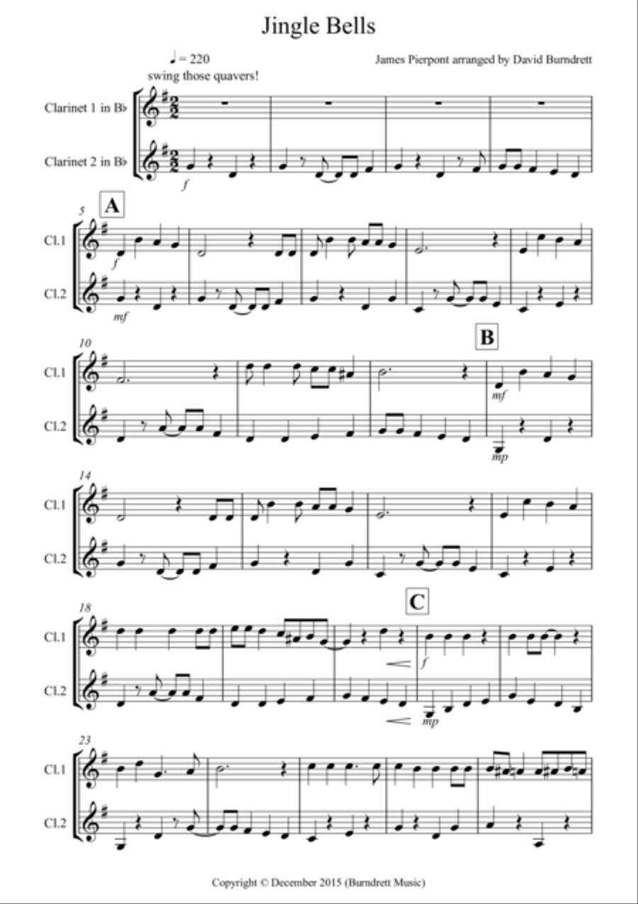 Jingle Bells (Jazzy Style!) for Clarinet Duet Clarinet Duet scores gallery preview page 1