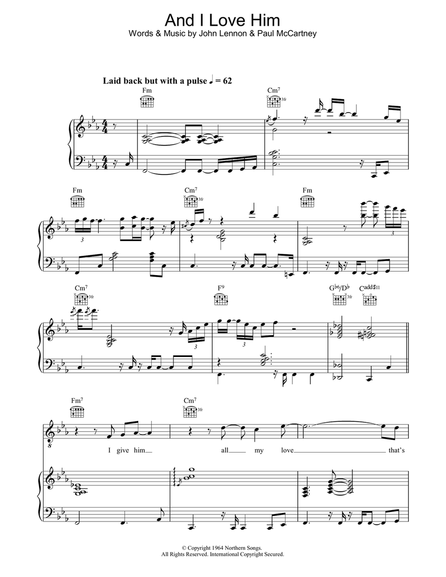 And I Love Him Piano, Vocal, Guitar scores gallery preview page 1