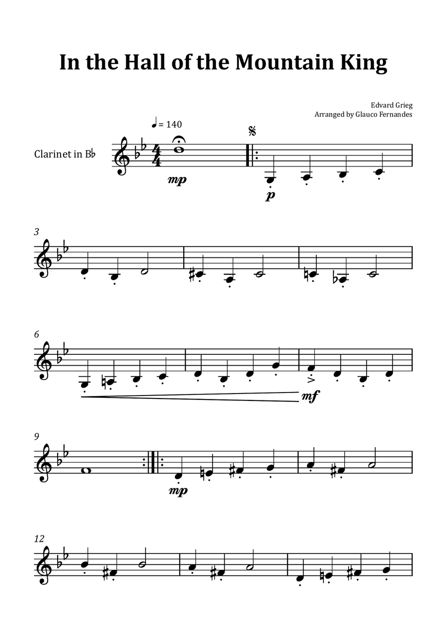 In the Hall of the Mountain King - Clarinet Solo Chamber Music scores gallery preview page 1