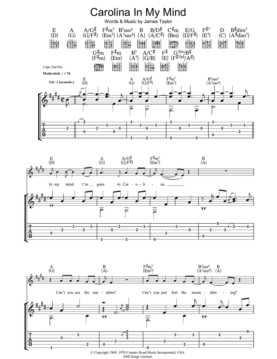 Carolina In My Mind Acoustic Guitar scores gallery preview page 1