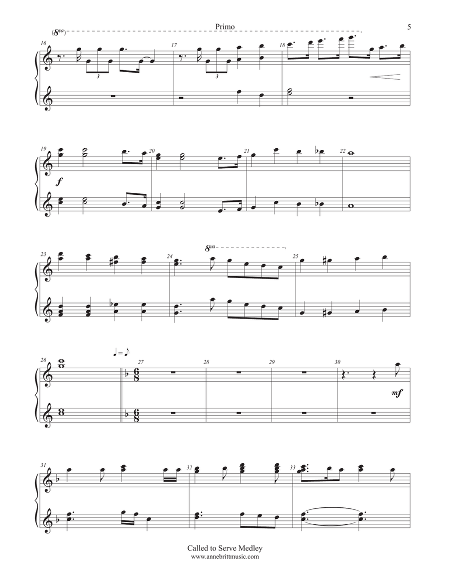 Called to Serve Medley (piano duet) 1 Piano, 4-Hands scores gallery preview page 5