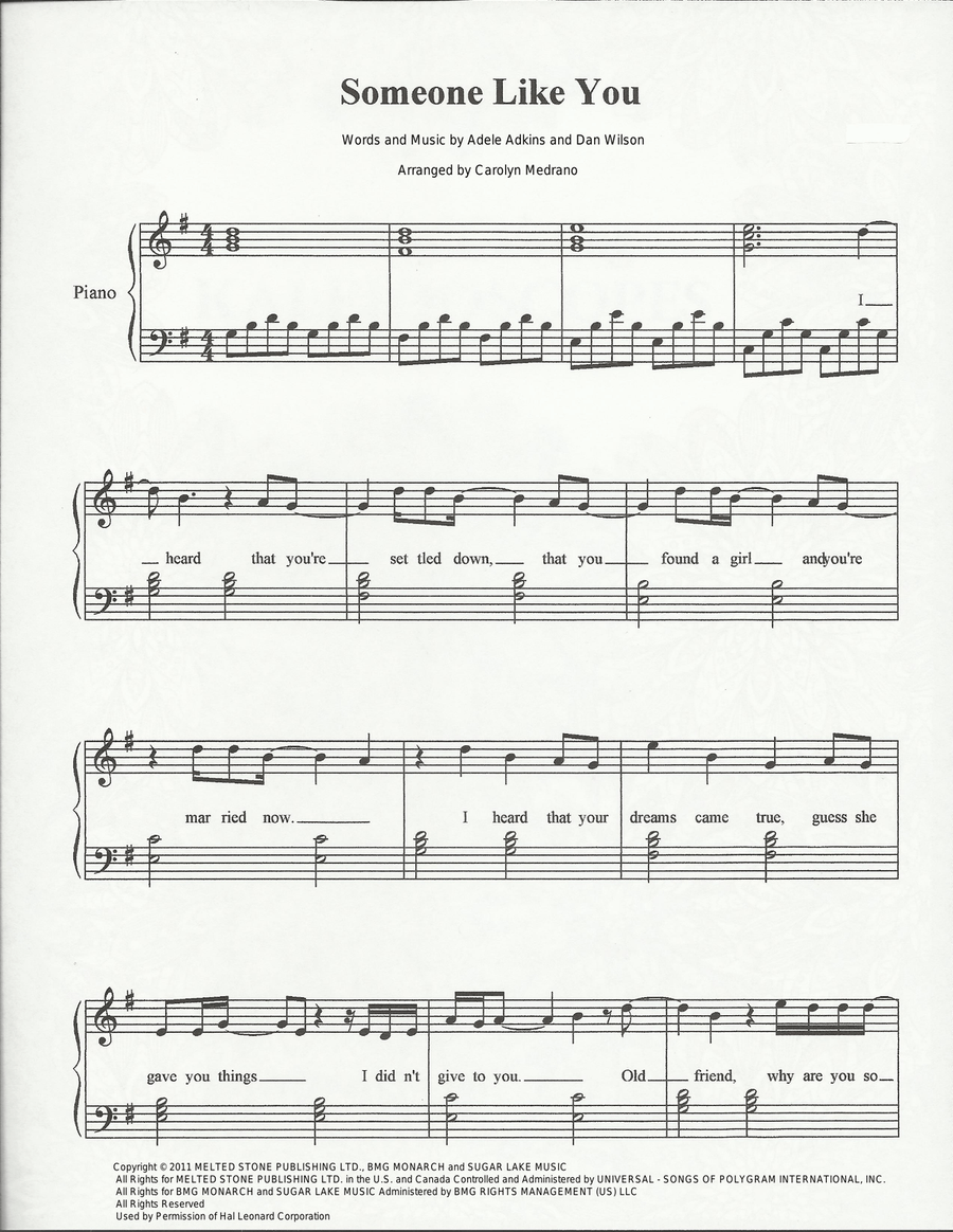 Someone Like You Easy Piano scores gallery preview page 1