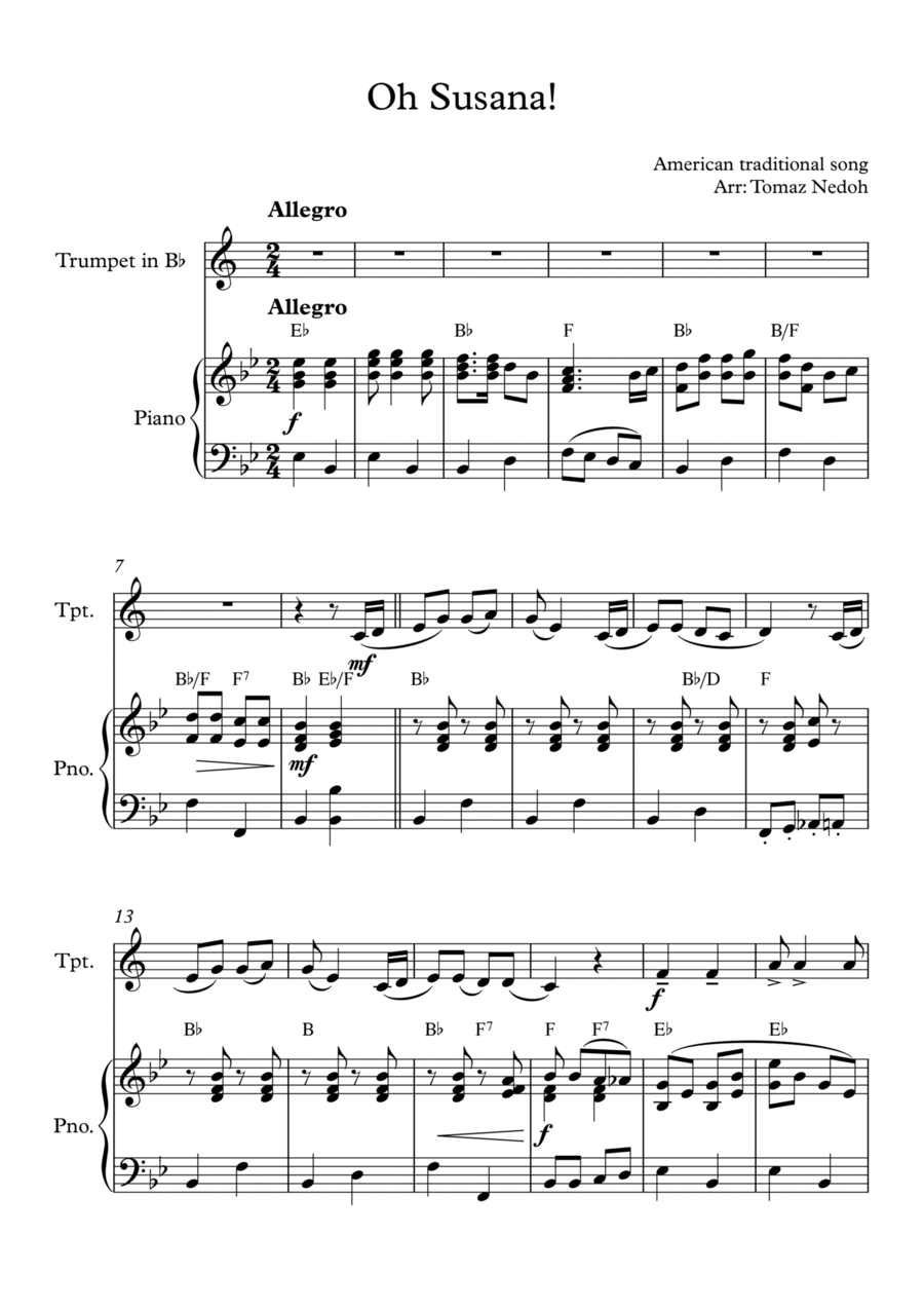 Oh Susana Trumpet Solo scores gallery preview page 1