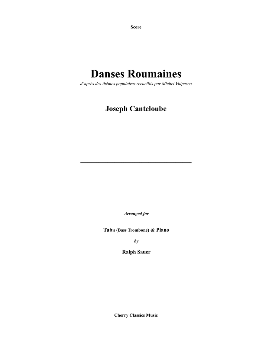 Danses Roumaines for Tuba or Bass Trombone & Piano Bass Trombone scores gallery preview page 1