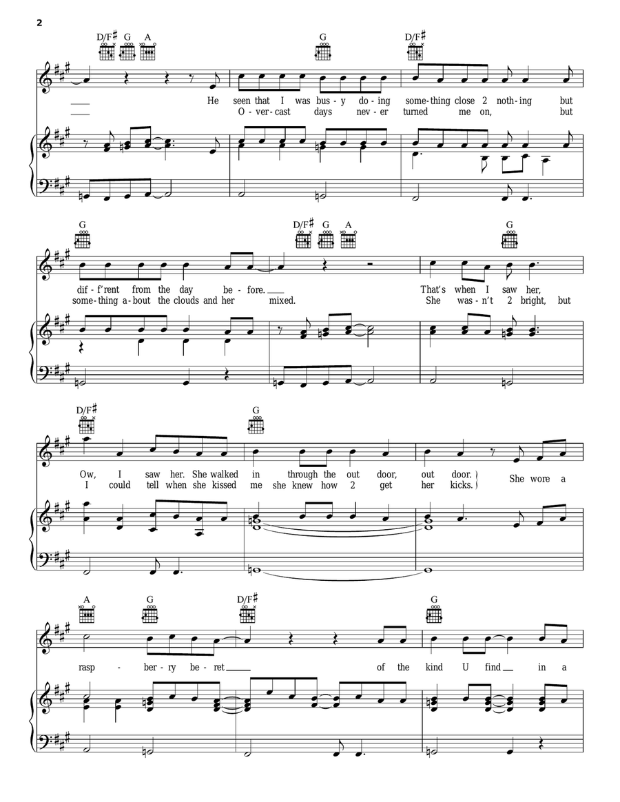 Raspberry Beret Piano, Vocal, Guitar scores gallery preview page 2