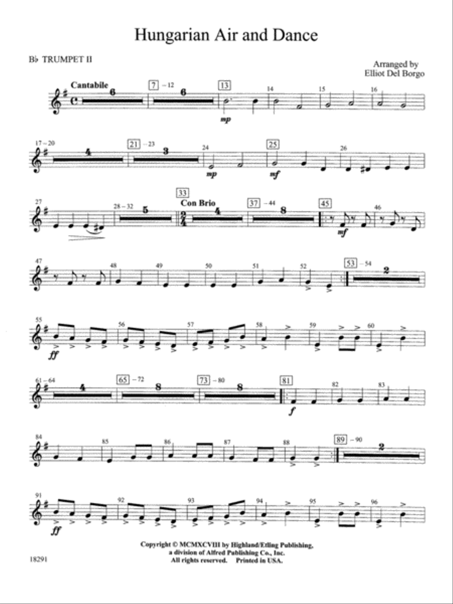 Hungarian Air and Dance: 2nd B-flat Trumpet Full Orchestra scores gallery preview page 1