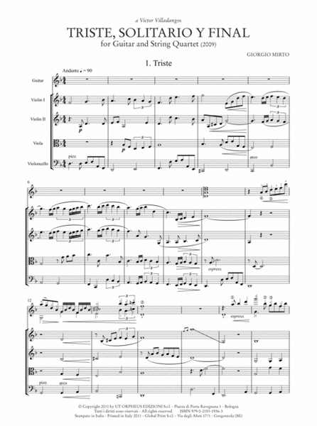 Triste, Solitario y Final for Guitar and String Quartet (2009)