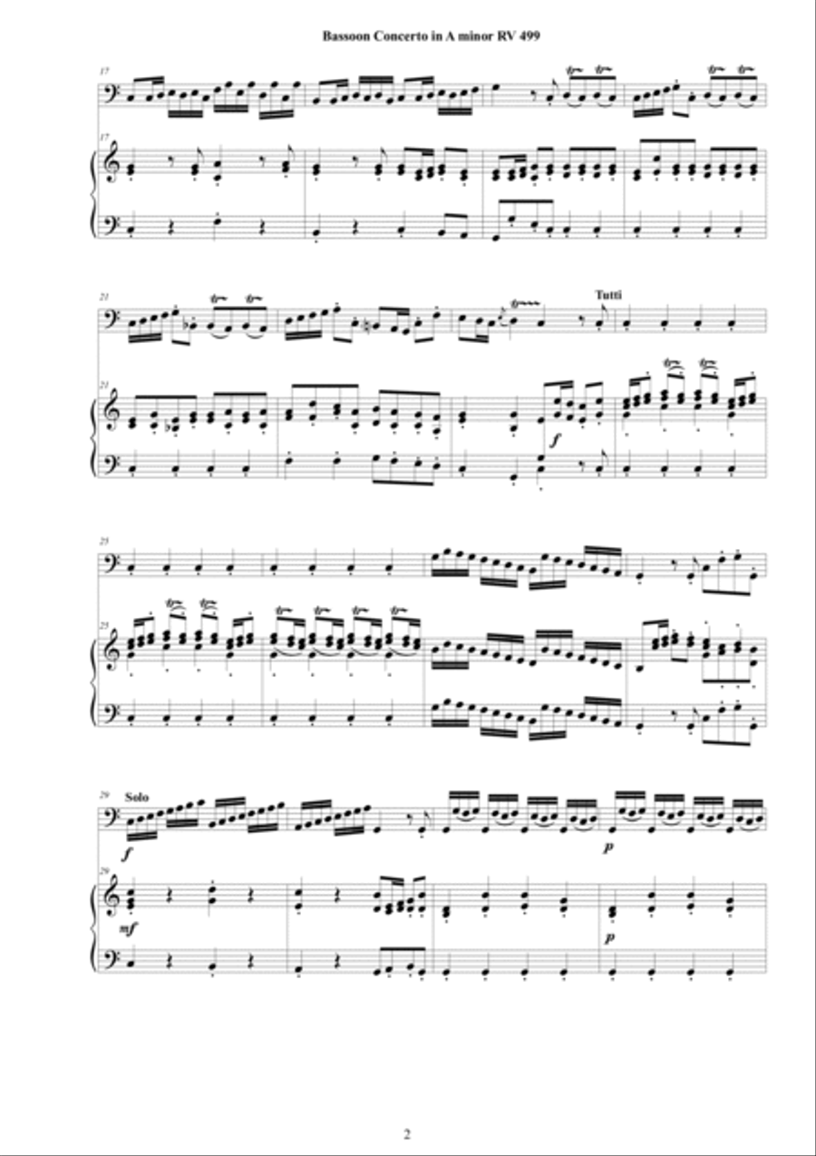Vivaldi - Bassoon Concerto in A minor RV 499 for Bassoon and Cembalo (or Piano) - Score and Part image number null