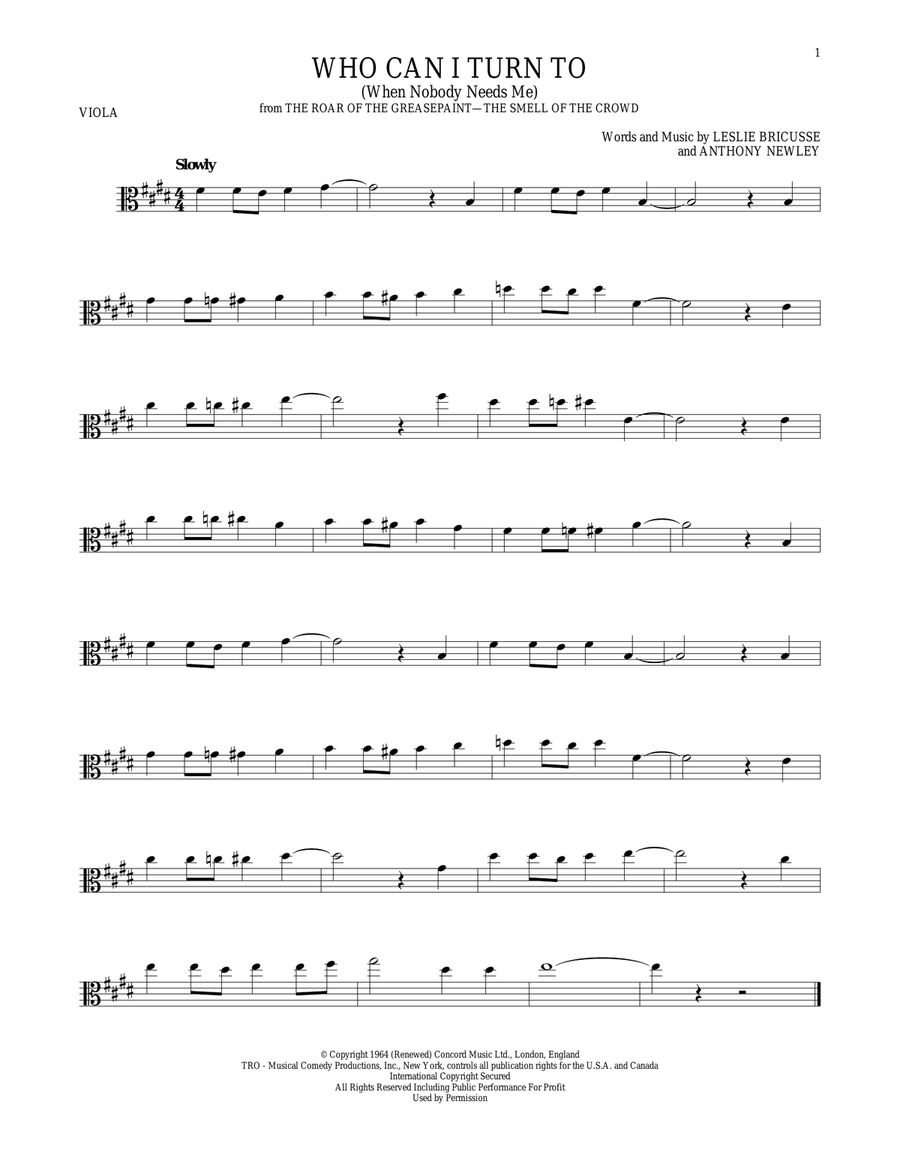 Who Can I Turn To (When Nobody Needs Me) Viola Solo scores gallery preview page 1
