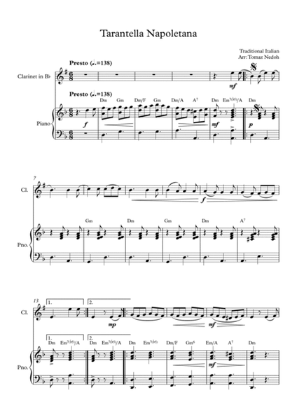 Tarantella Napoletana Clarinet in Bb and Piano image number null