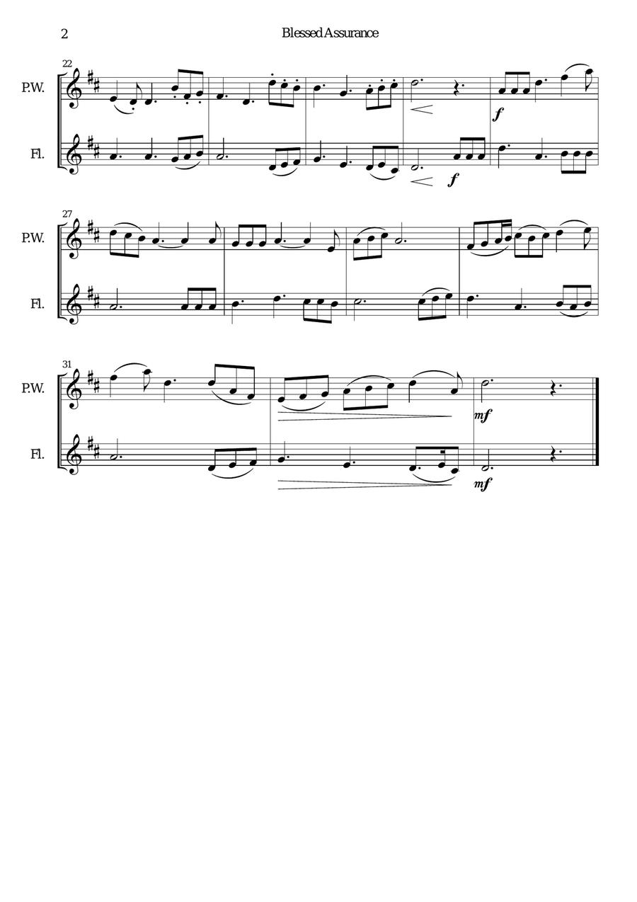 6 simple duets based on hymns, for penny whistle (or piccolo) and flute Woodwind Duet scores gallery preview page 3