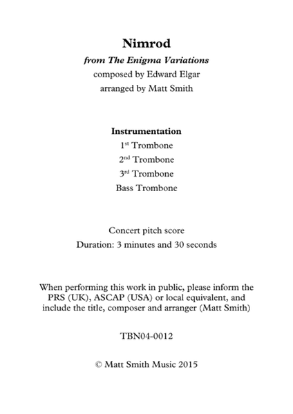 Nimrod from The Enigma Variations by Edward Elgar - TROMBONE QUARTET image number null