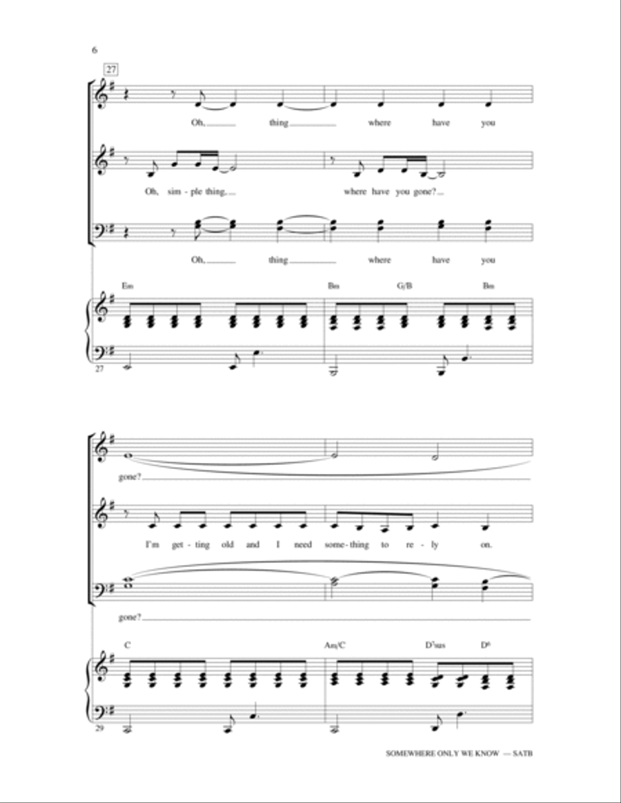 Somewhere Only We Know 4-Part scores gallery preview page 6
