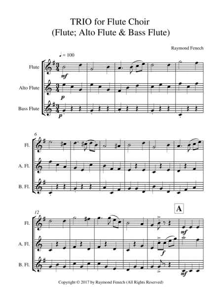 Trio for Flute Choir (Flute; Alto Flute and Bass Flute) - Easy/Beginner image number null