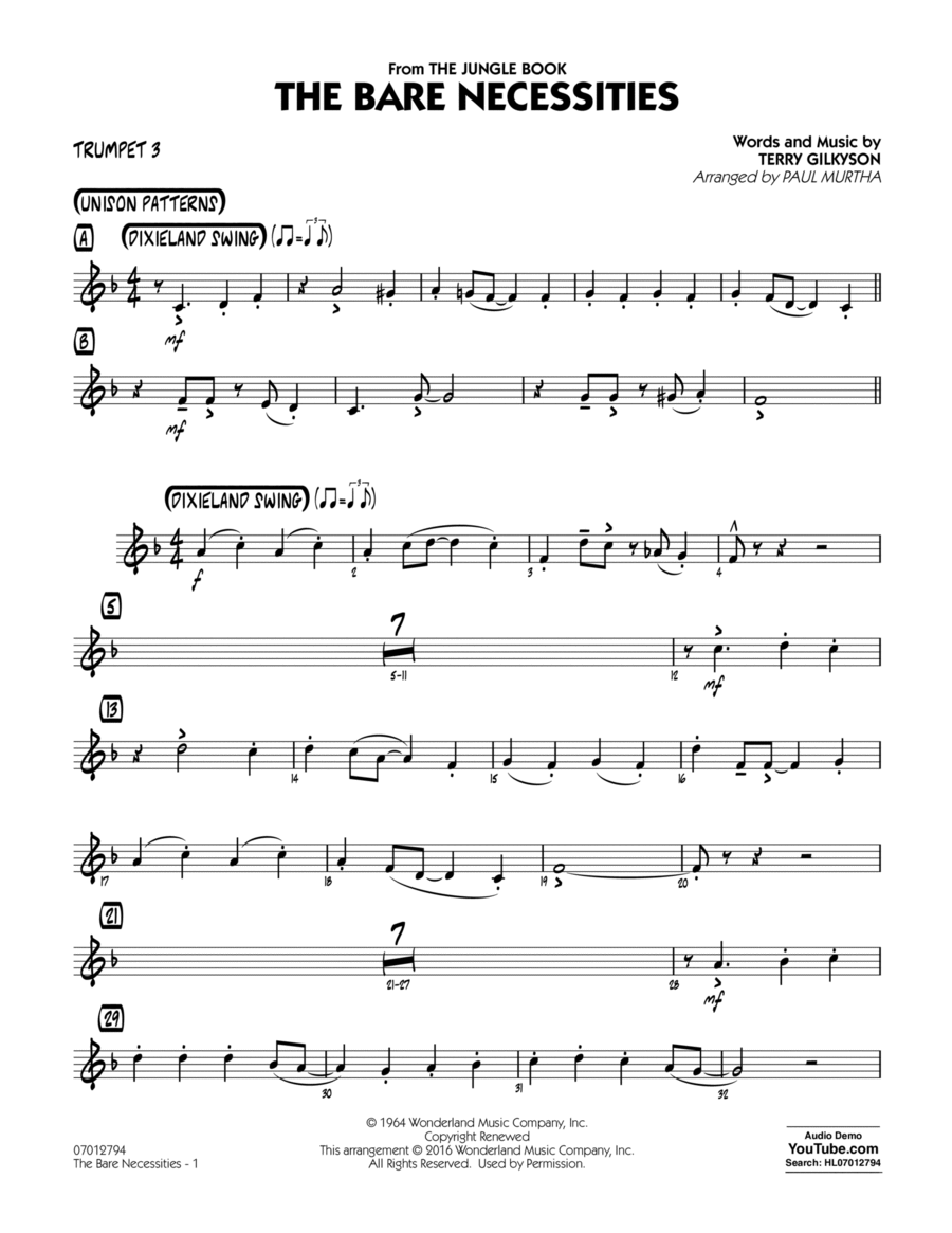 The Bare Necessities (from The Jungle Book) - Trumpet 3 Trumpet scores gallery preview page 1
