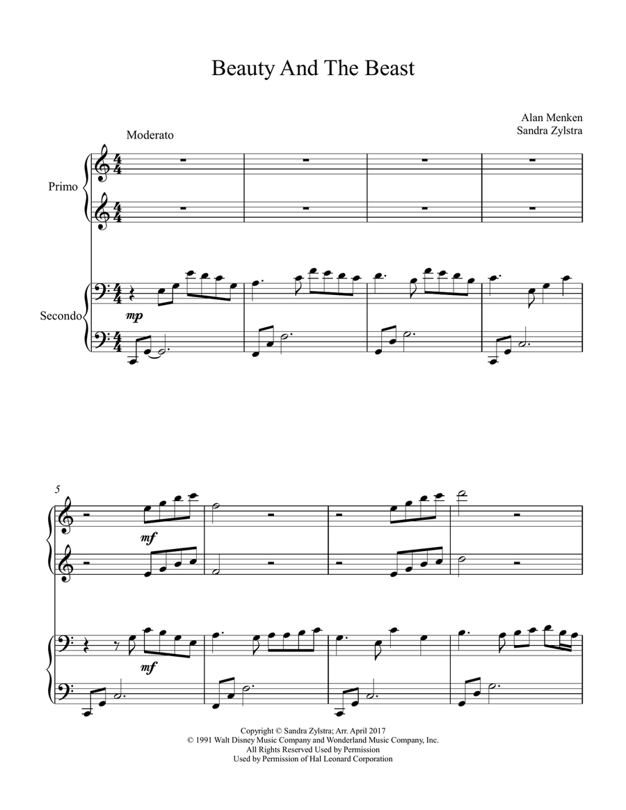 Beauty And The Beast 1 Piano, 4-Hands scores gallery preview page 2